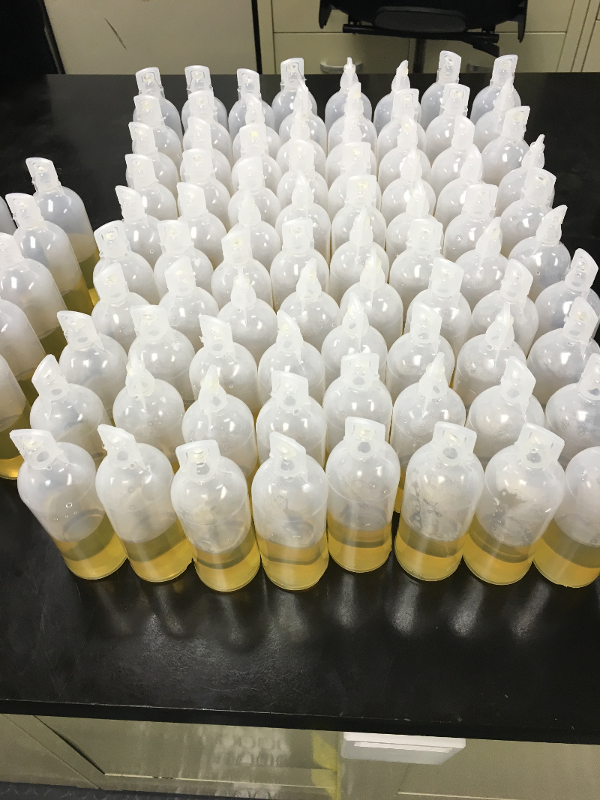 Vials with yellow solution Vials with yellow solution